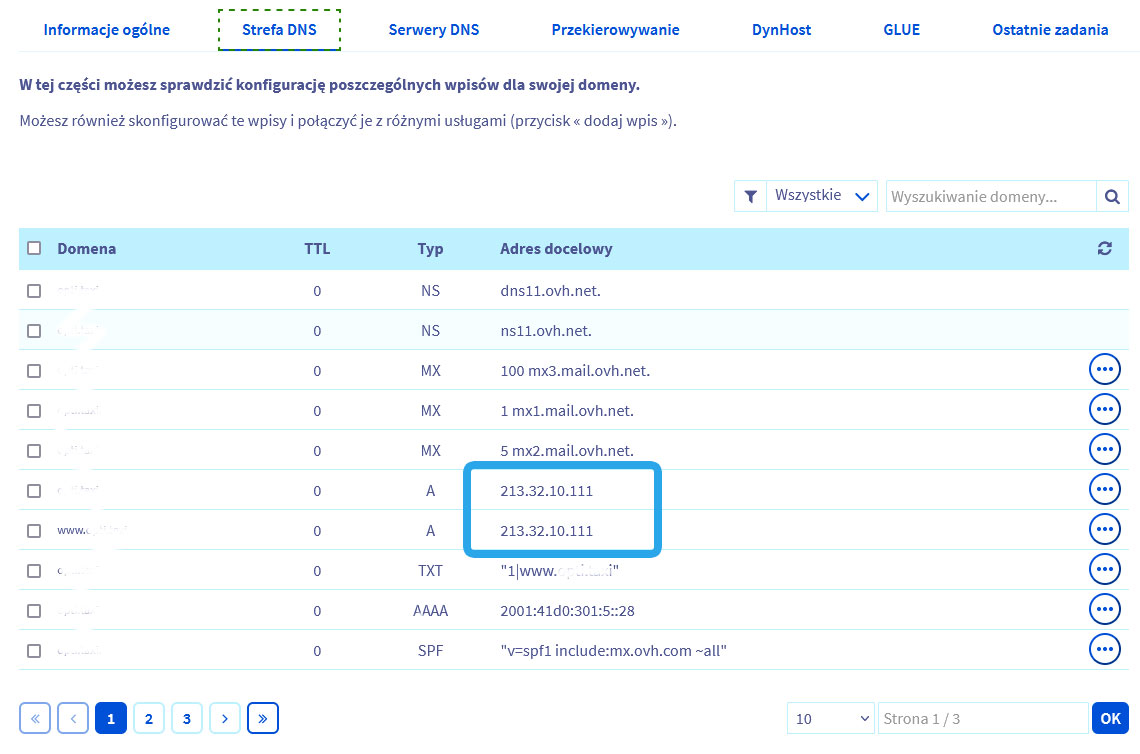 przekierowanie domeny w ovh