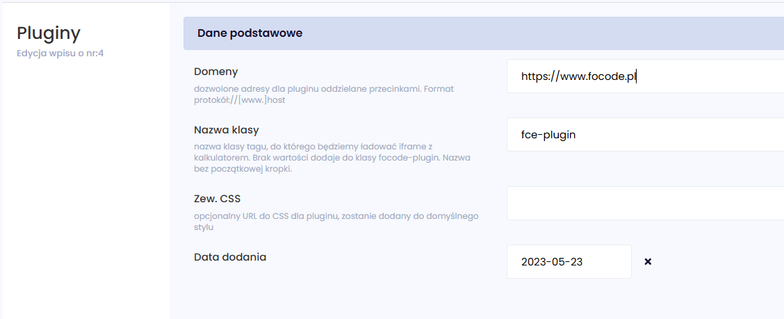 dodanie pluginu z kalkulatorem focode.pl